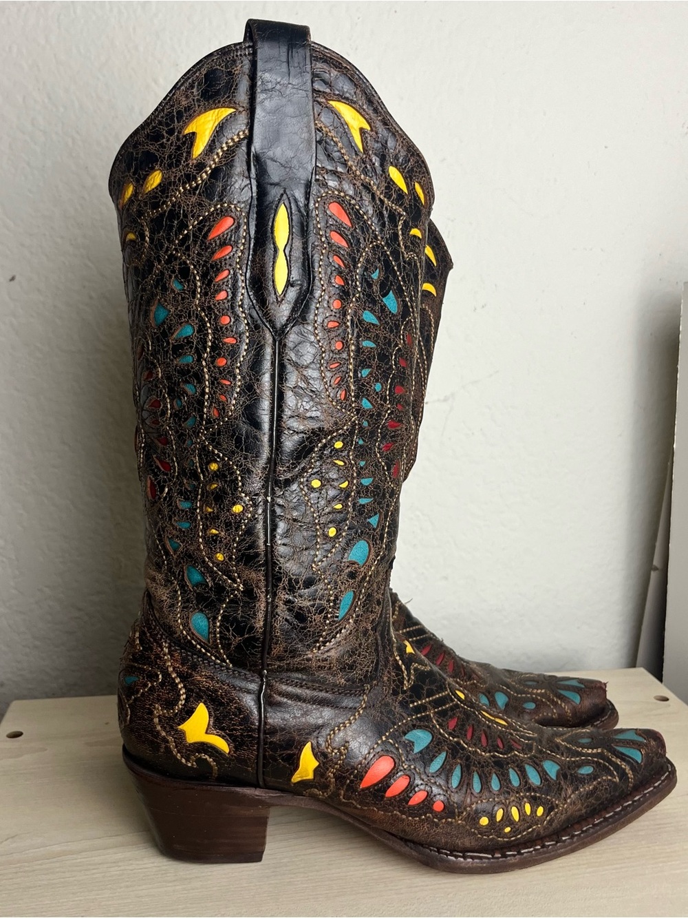 Corral Vintage Butterfly Inlay Western Boots Women 8.5 Brown Boho READ